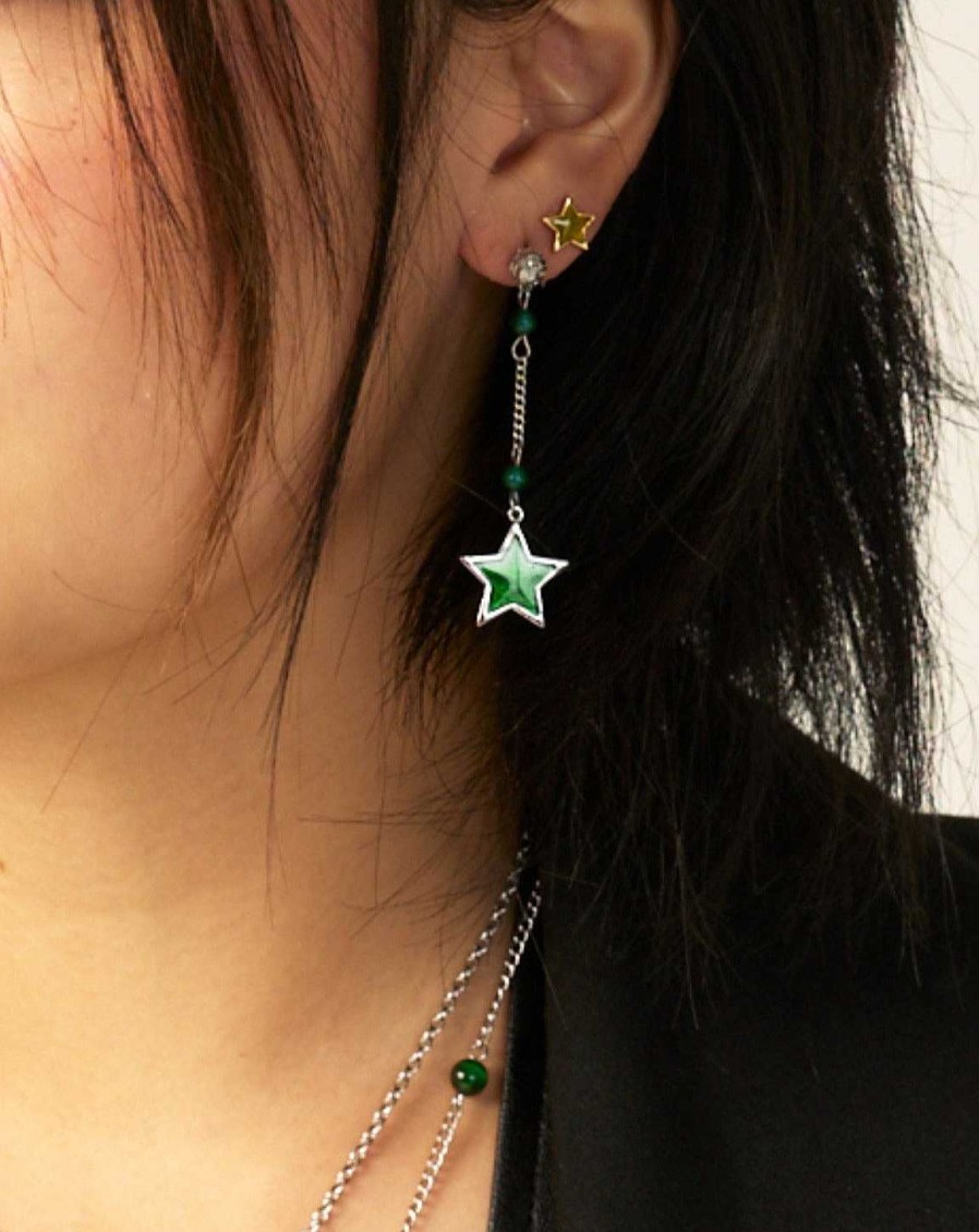 Ohrringe En Route Jewelry | Star & Moon Dangly Earrings In Silver