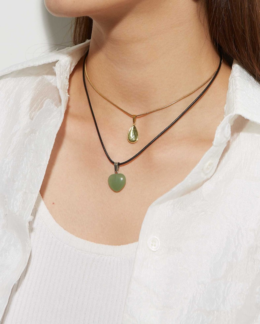 Ketten En Route Jewelry | Aventurine Heart Cord Kette