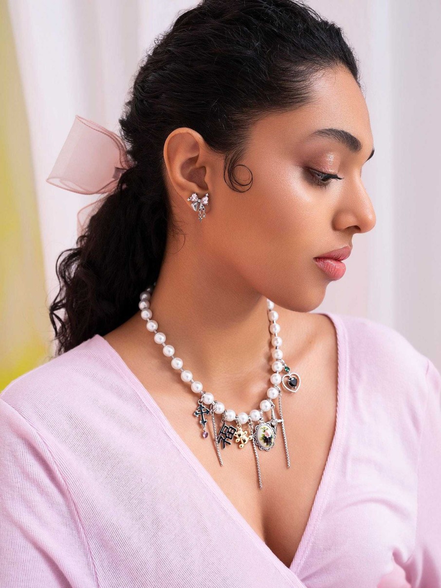 Ohrringe En Route Jewelry | Sparkle Bow Ohrringe In Pink Silver