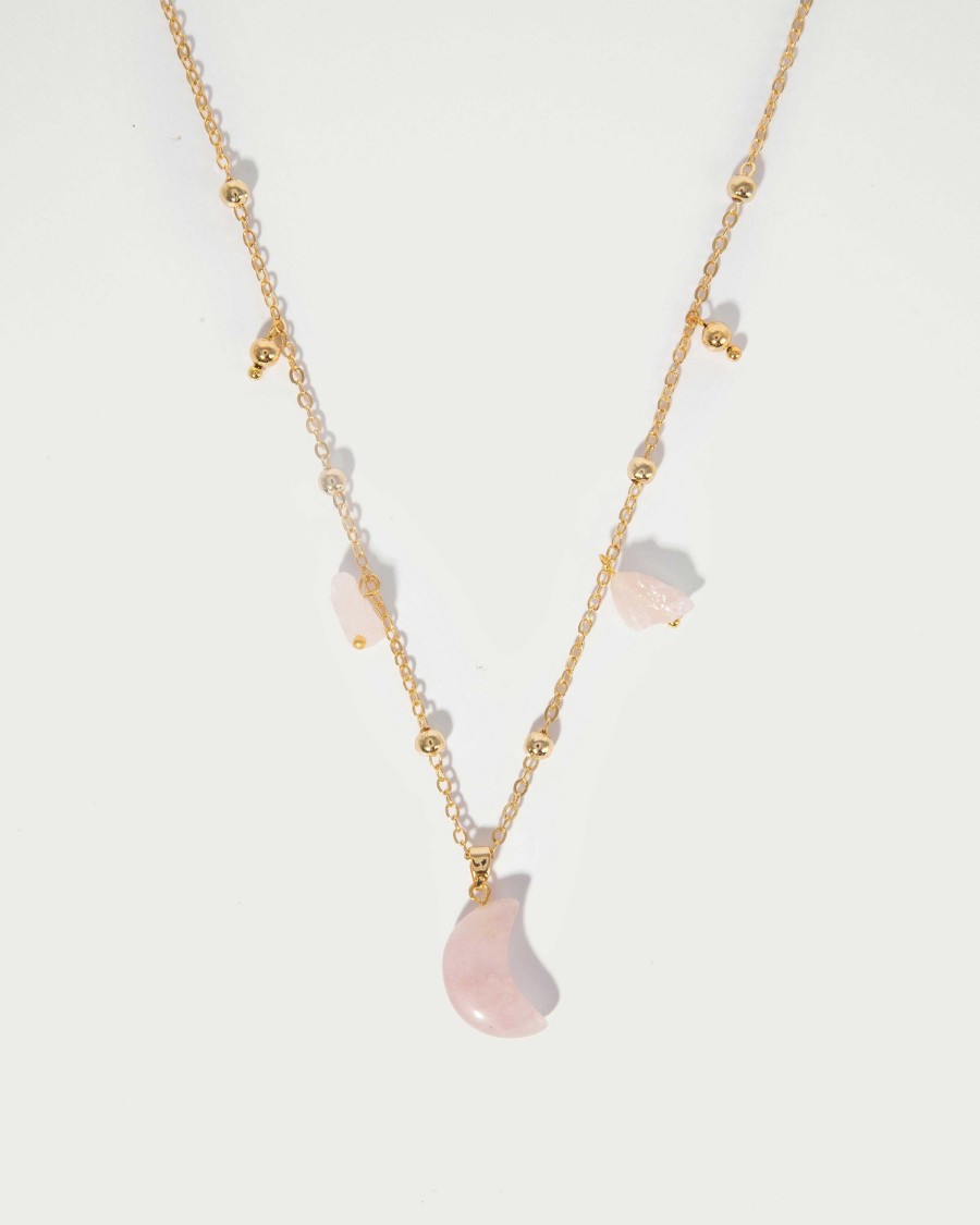 Ketten En Route Jewelry | Rose Quartz Crystal Moon Halskette