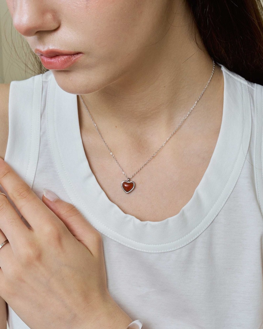 Ketten En Route Jewelry | Carnelian Stone Heart Kette In Silver