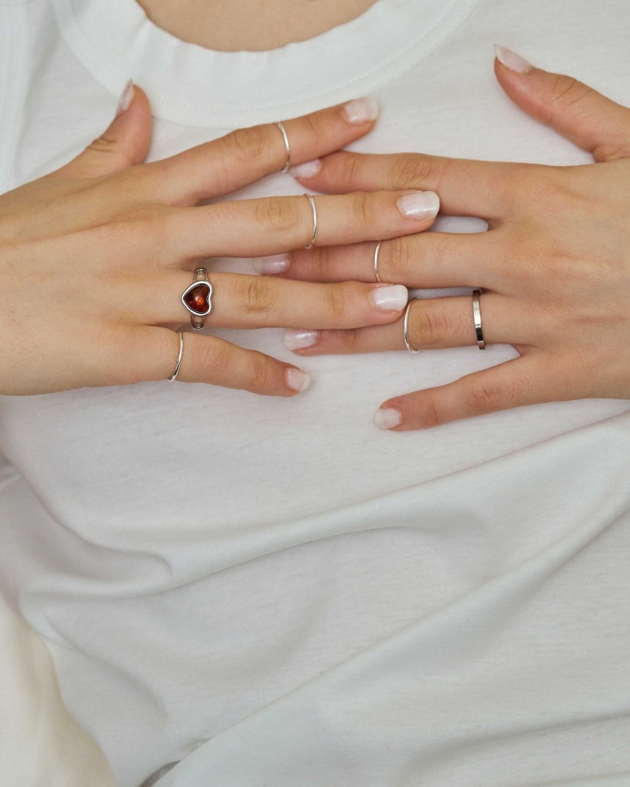 Ringe En Route Jewelry | Carnelian Heart Ring In Silver