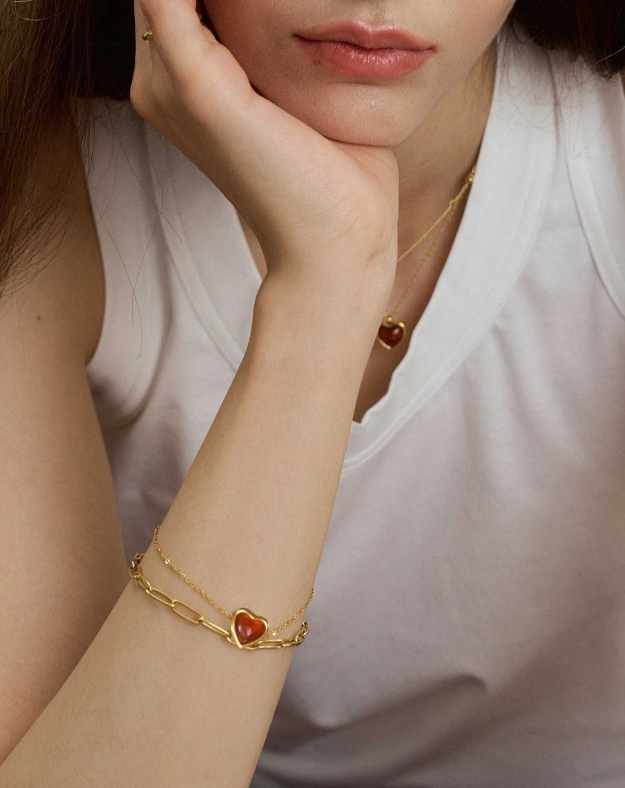 Armband & Fu Kettchen En Route Jewelry | Carnelian Stone Heart Armband