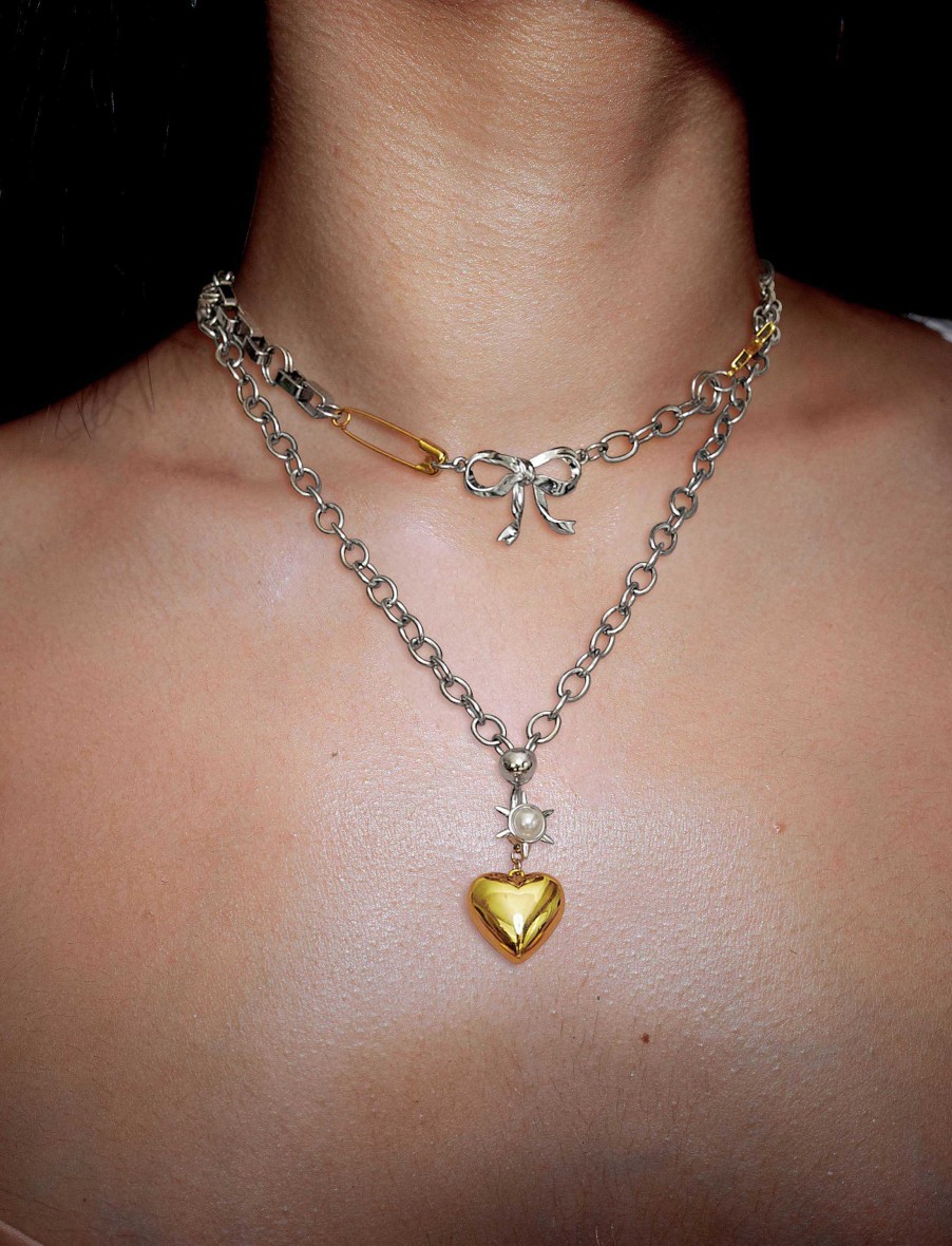 Ketten En Route Jewelry | Duet Mixed Heart Necklace With Pearl