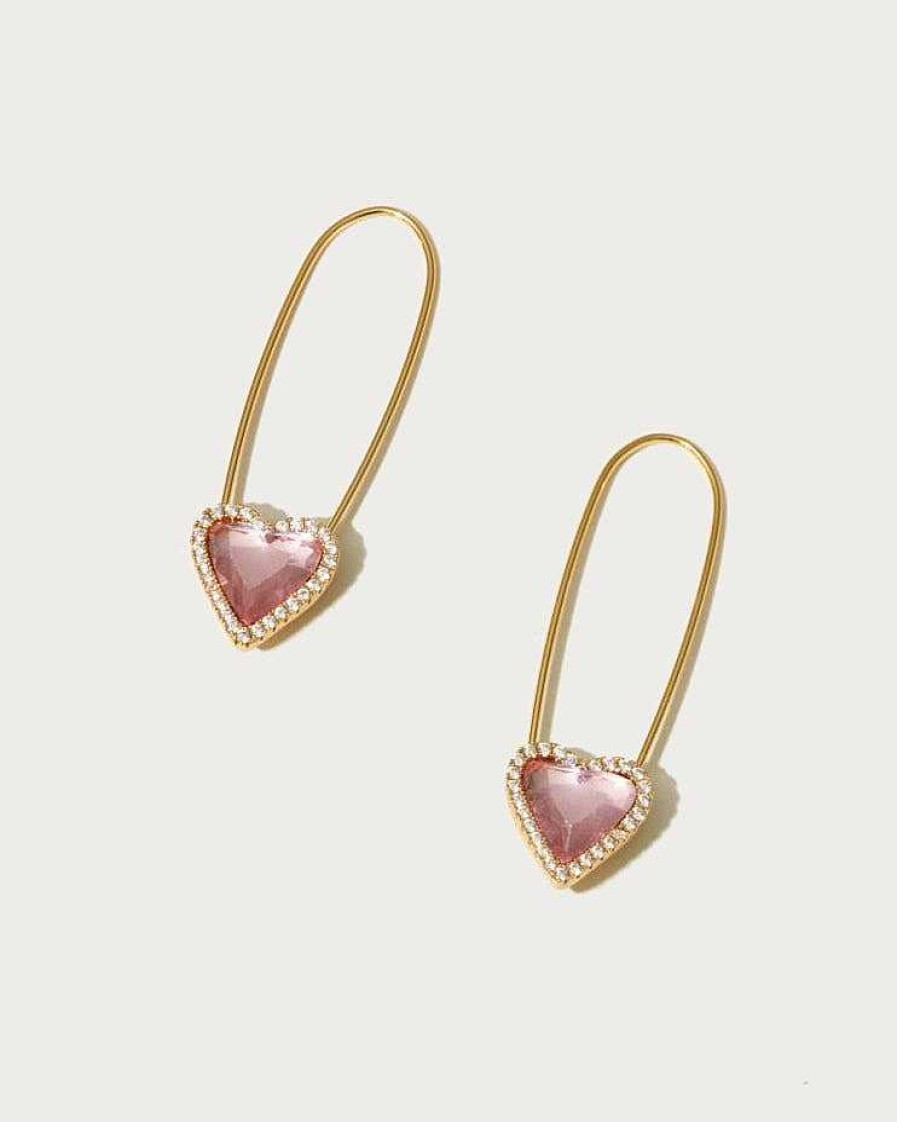 Ohrringe En Route Jewelry | Pink Heart Safety Pin Ohrringe