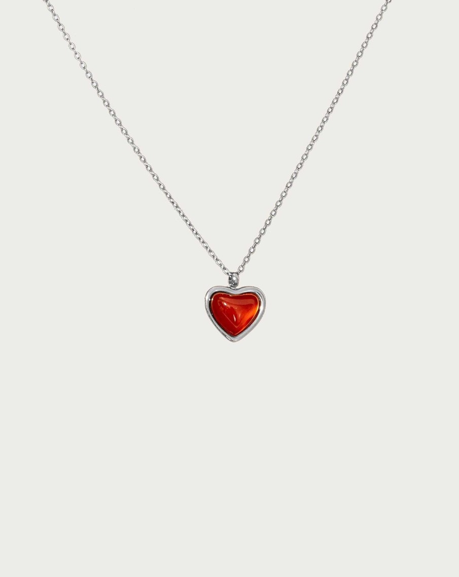 Ketten En Route Jewelry | Carnelian Stone Heart Kette In Silver